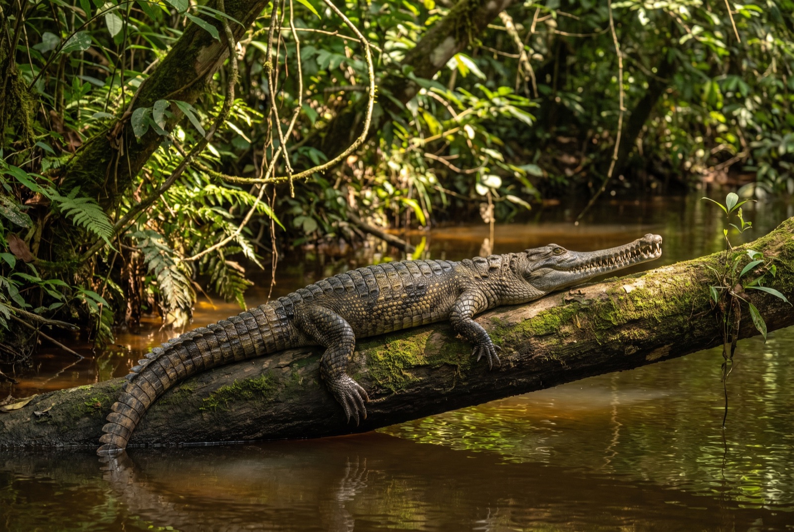 The slender-snouted crocodile: a shy forest fish-eater, and one of the rarest crocodilians alive.