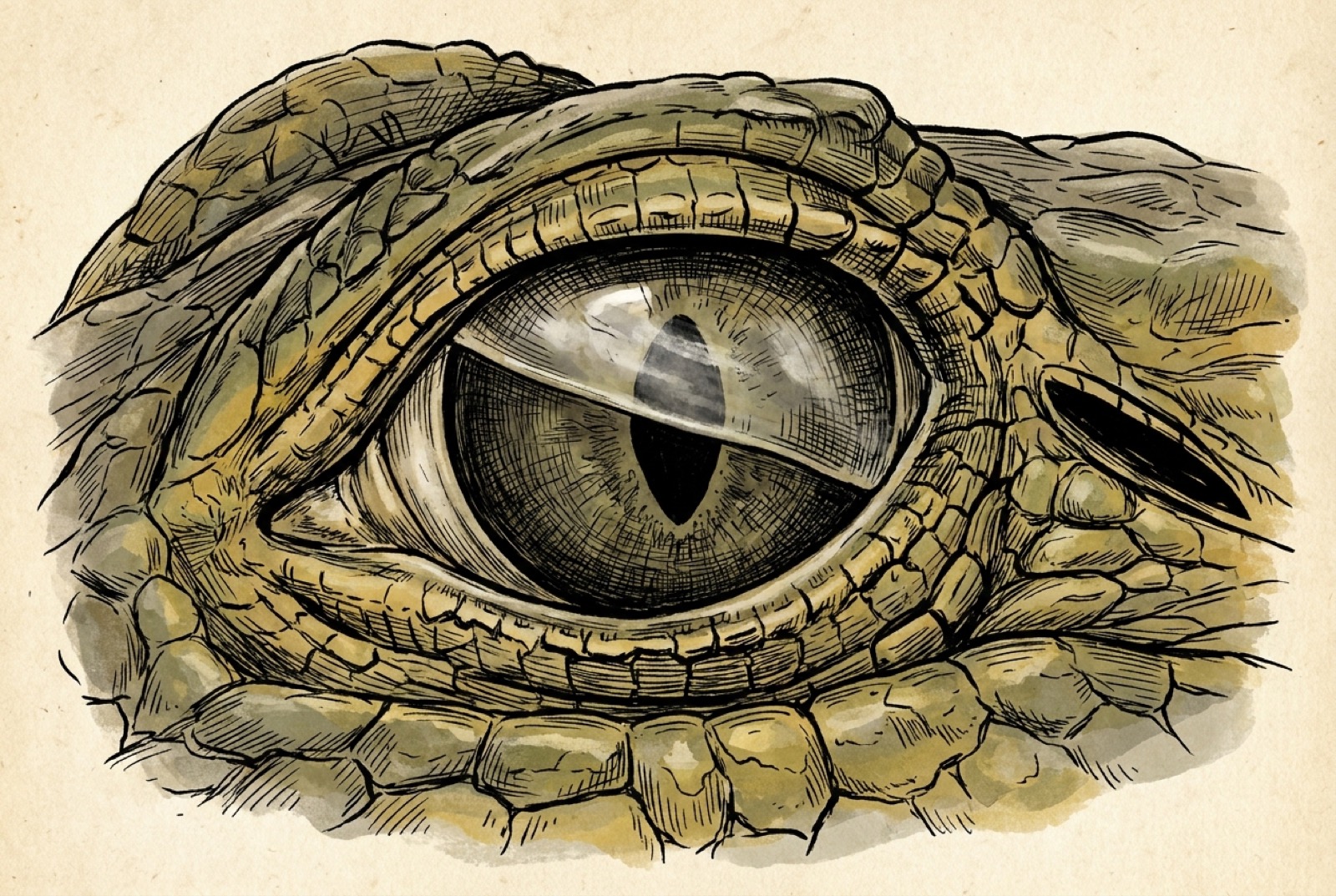 An alligator’s nictitating membrane sweeping sideways across the eye.