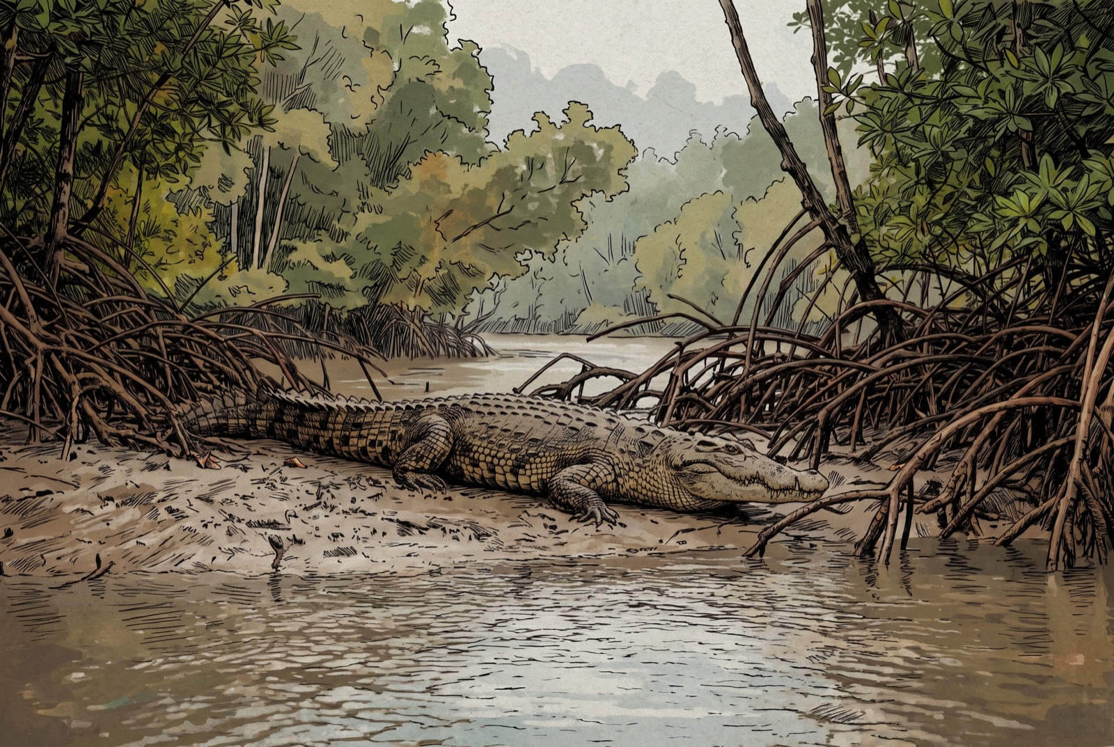 The saltie's range is vast. A Southeast Asian mangrove coast.