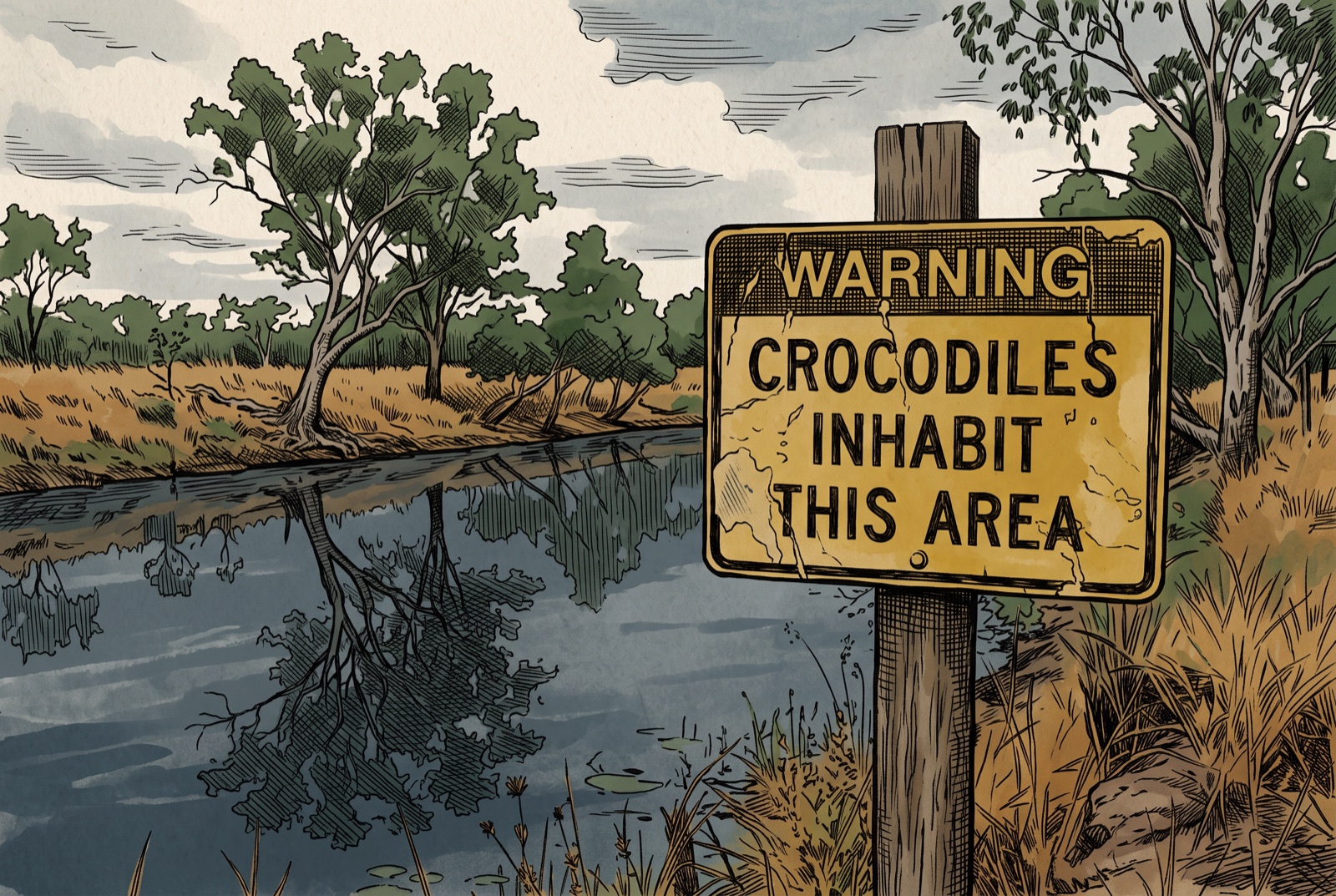 The calm surface is the myth. The sign is the truth.